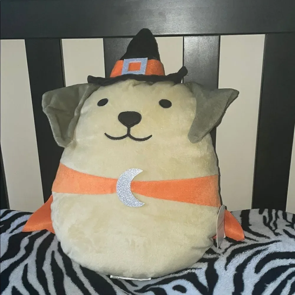 New with tags target bullseye dog plush in witch costume Halloween throw pillow